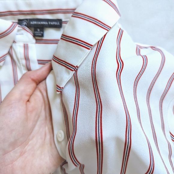 Adrianna Papell Red Striped Button Blouse - Picture 3 of 7